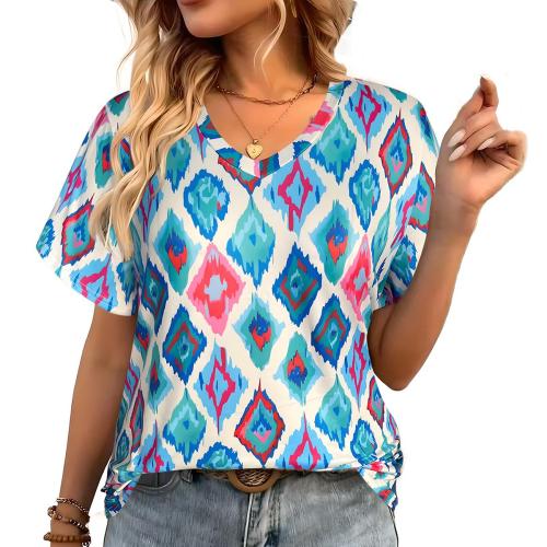 Polyester Plus Size Women Short Sleeve T-Shirts printed mixed colors PC