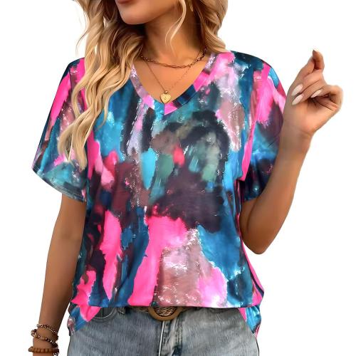 Polyester Plus Size Women Short Sleeve T-Shirts printed mixed colors PC