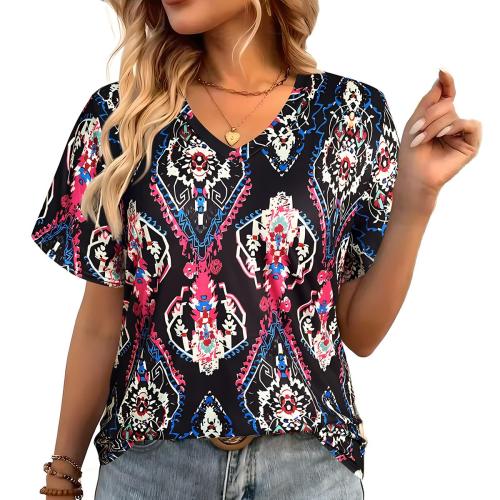 Polyester Plus Size Women Short Sleeve T-Shirts printed mixed colors PC