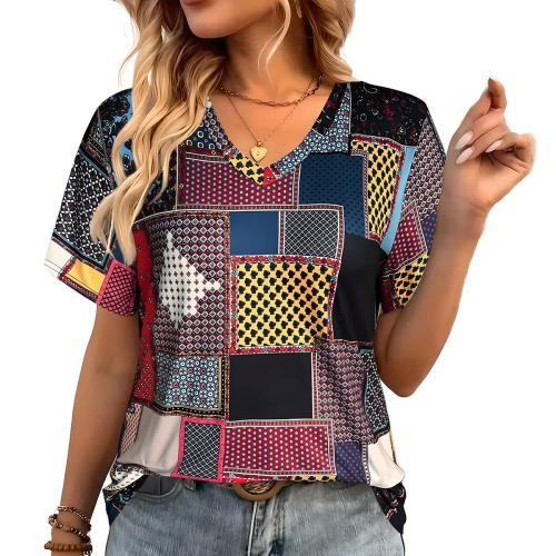 Polyester Plus Size Women Short Sleeve T-Shirts printed mixed colors PC