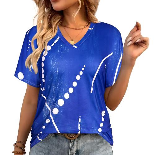 Poliéster Mujeres Camisetas de manga corta, impreso, azul profundo,  trozo