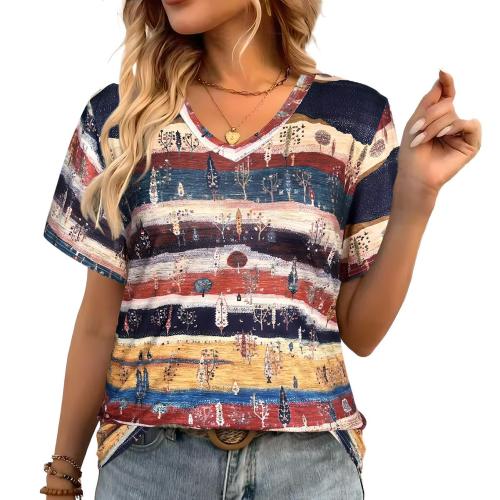 Polyester Plus Size Women Short Sleeve T-Shirts printed mixed colors PC