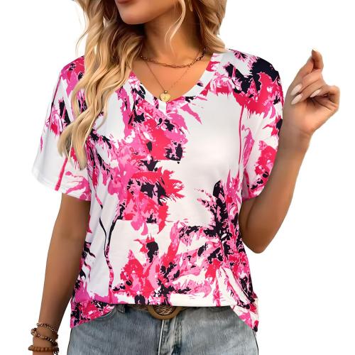 Polyester Plus Size Women Short Sleeve T-Shirts printed mixed colors PC