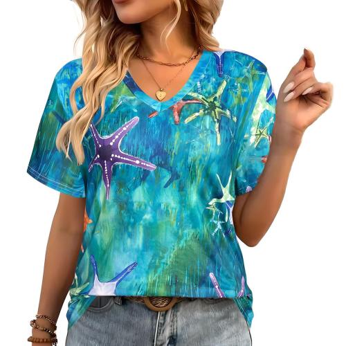 Polyester Plus Size Women Short Sleeve T-Shirts printed mixed colors PC