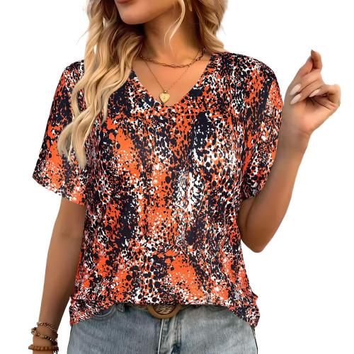 Polyester Plus Size Women Short Sleeve T-Shirts printed mixed colors PC