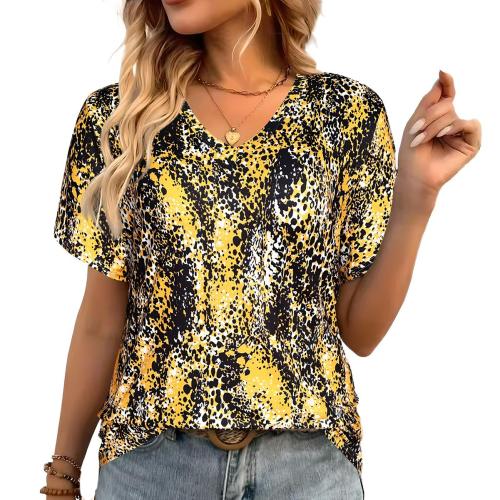 Polyester Plus Size Women Short Sleeve T-Shirts printed mixed colors PC