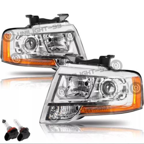 Fits For 15-17 Ford Expedition Headlights For 2015-2017 Chrome W/Projector Bulbs Assembly