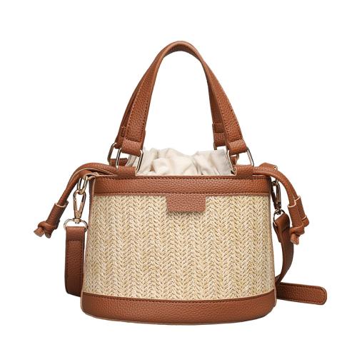 Fresh Straw Woven Small Square Bag Women's Stitching Contrast Color Shopping Bag