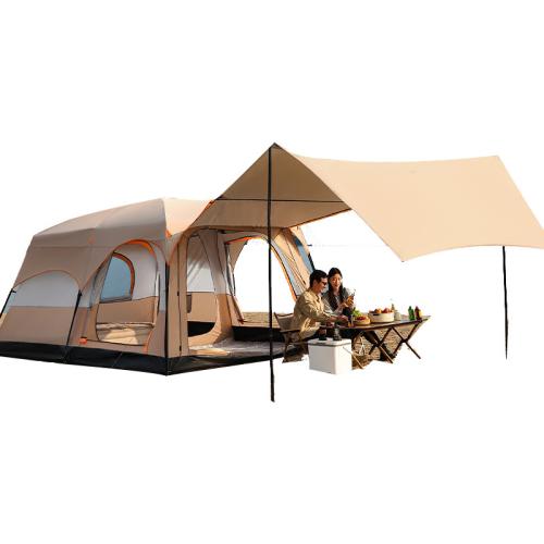 Outdoor big tent, extended canopy, double-layer rainproof and sunscreen camping overnight equipment