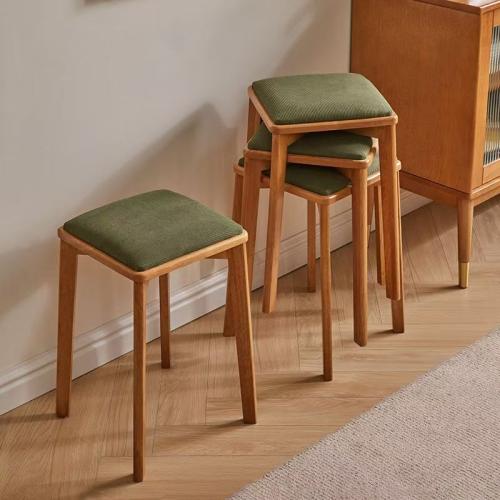 Household Dining Stool Solid Wood Dining Chair Stackable Soft Stool Simple Round Stool