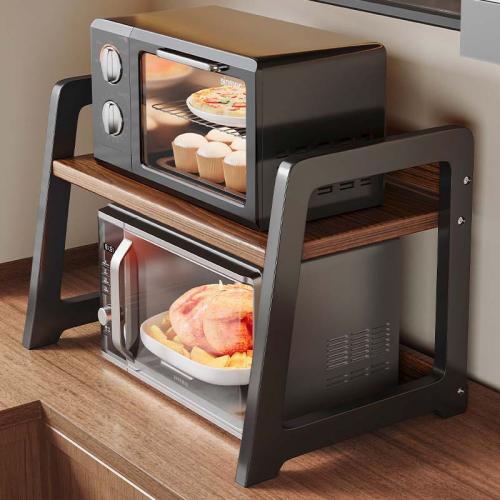 Kitchen Solid Wood Microwave Oven Rack Countertop Double-layer Storage Rack