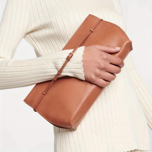 Fashion soft leather clutch solid color simple trend commuter handbag