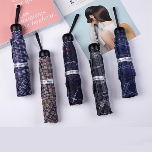 Plaid Umbrella Steel Bone Three-fold Sun Umbrella Folding Umbrella