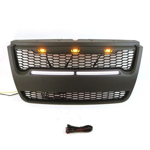 Black Front Grille Fits For Ford Explorer 2006-2010 Upper Grill W/LED &Light Bar