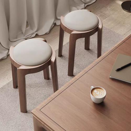 Stackable Solid Wood Dining Chair Household Stool Dining Stool Modern Simple Round Stool