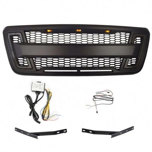 Grille For 2004-2008 Ford F150 Grill Raptor Style Black Front Bumper Mesh W/LED