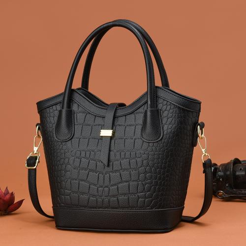 PU Leather Easy Matching & Bucket Bag Handbag contrast color & attached with hanging strap Solid PC