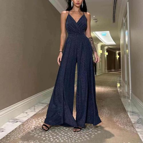 New Sleeveless Strap V-neck Tight Hip Backless Wide Leg Jumpsuit