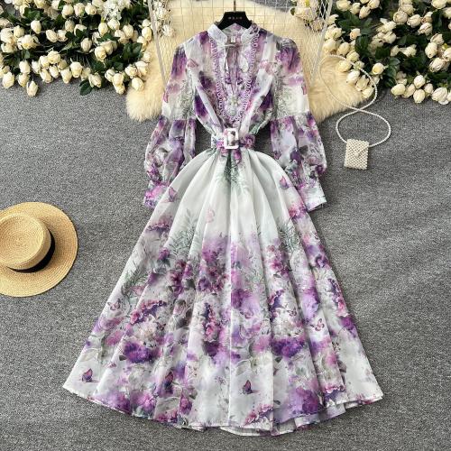 Polyester Einteiliges Kleid, Gedruckt, Floral, mehr Farben zur Auswahl,  Stück