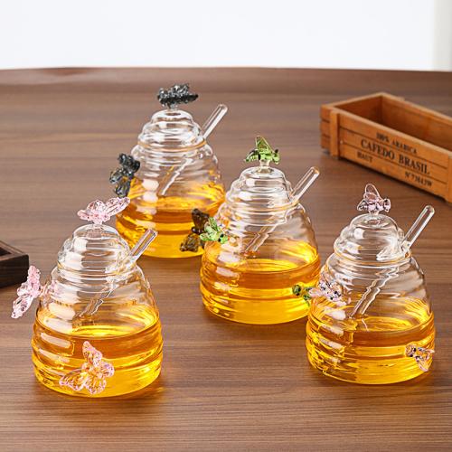 Household Transparent Glass Jar with Lid Glass Stirring Rod Honey Jar