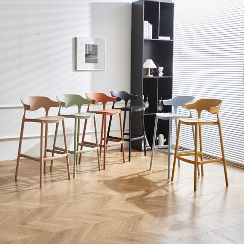 Household Bar Chair Simple Plastic Backrest High Stool Stackable Bar Stool