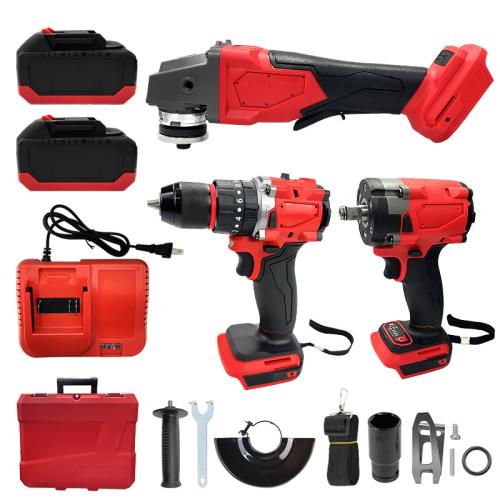 Household electric tools three-piece set lithium battery brushless electric drill wrench angle grinder full set