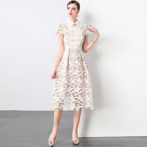 Flower Embroidered Lace Dress Mid-length Sleeveless Bow Slim Lace Dress