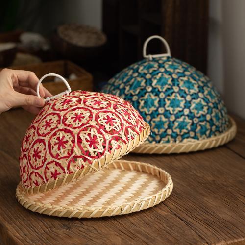 Handmade Rattan woven fruit plate bread basket with lid table cover