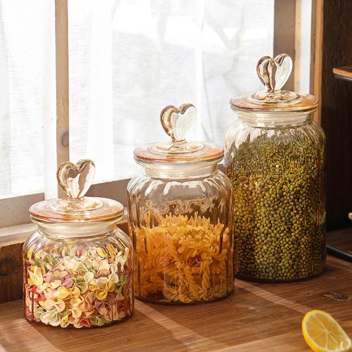 Glass sealed jar storage jar transparent amber snack candy tea storage with lid