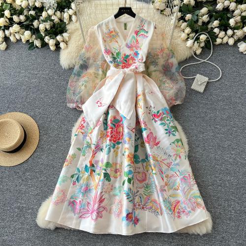 Polyester Einteiliges Kleid, Gedruckt, Floral, mehr Farben zur Auswahl,  Stück