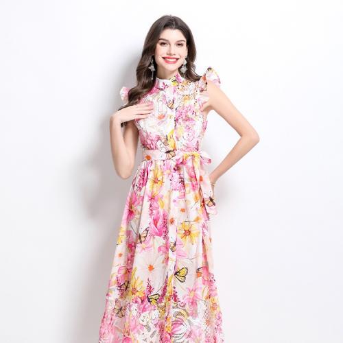 Summer Vacation New Oil Painting Flower Lace Stitching Long dress