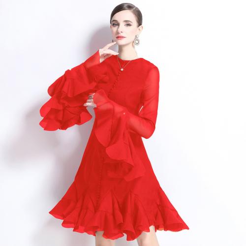 Light Luxury High-end Petal Sleeve dress Women's Autumn Ruffled Elegant Dress