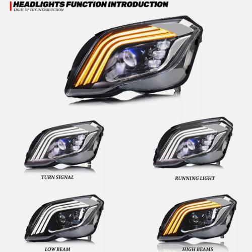 LED Headlights for Mercedes Benz GLK350 GLK250 2013-2015 Sequential Blue Lamps WITHOUT AFS