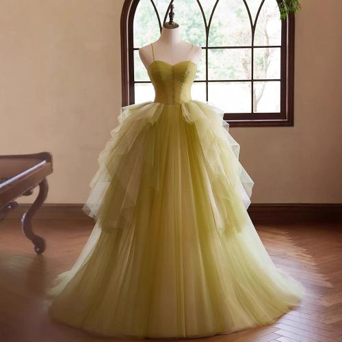 Polyester Long Evening Dress green PC