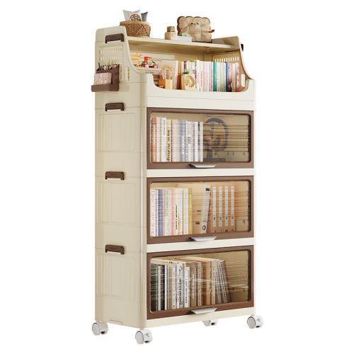 Folding Bookshelf Home Dustproof Books Storage Cabinet Plastic Bookcase