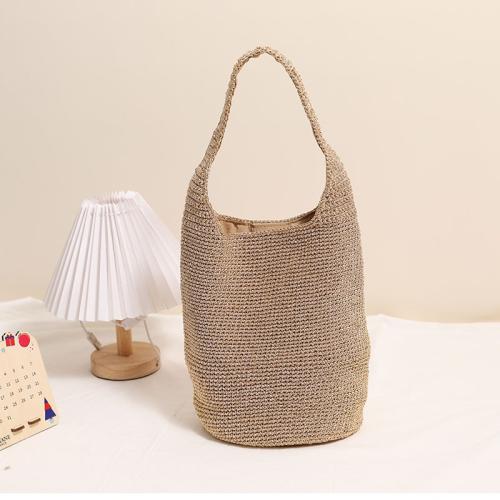 Casual Large Capacity Shoulder Straw Woven Bag New Fashion Portable Bucket Woven Bag