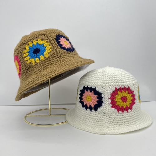 Handmade crocheted flower knitted hat fisherman hat women's autumn and winter warm basin hat