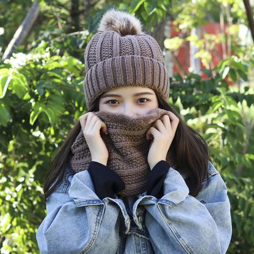 Winter Scarf Wool Hat Women's Two-Piece Knitted Hat Winter Warm Hat