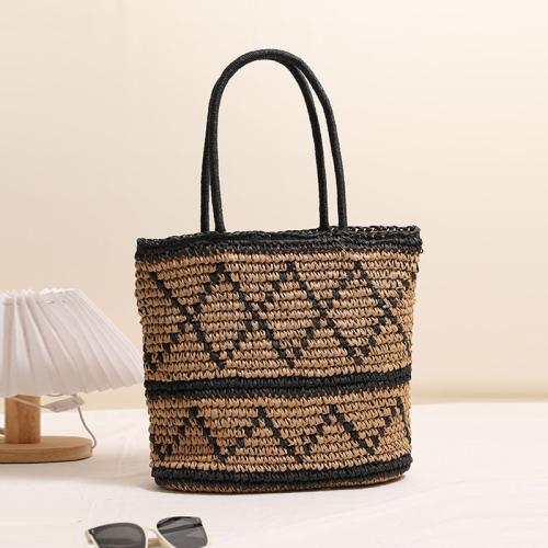 Paper Rope Easy Matching Woven Shoulder Bag large capacity Argyle mixed colors PC