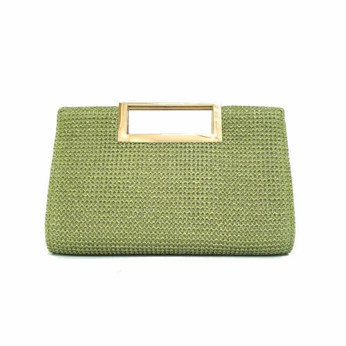 New Women's Straw Clutch Bag Simple Color Fashion Square Buckle Clutch Bag