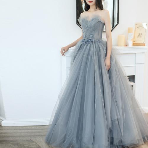 Polyester Off Shoulder & Plus Size Long Evening Dress gray PC