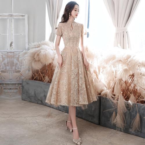 Polyester Plus Size Long Evening Dress  champagne PC