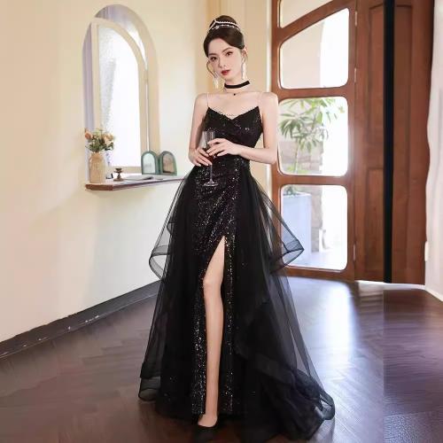 Polyester Long Evening Dress side slit Sequin PC