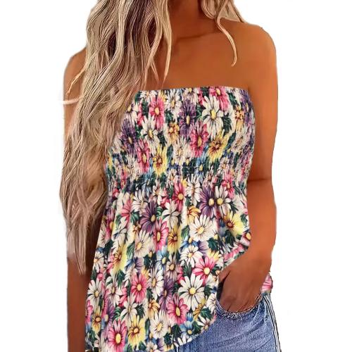 Polyester Slim Tube Top & off shoulder printed floral mixed colors PC