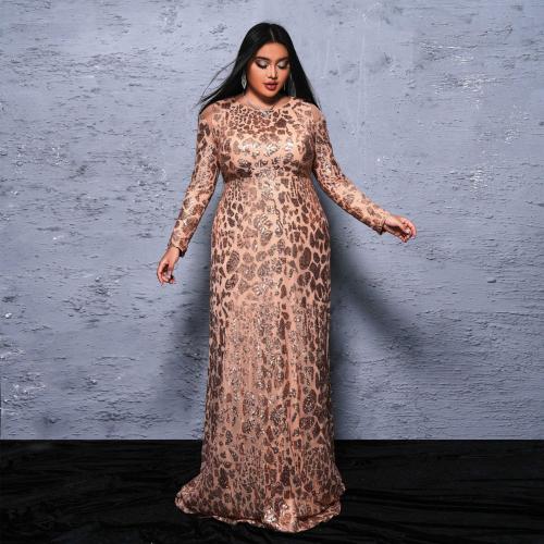 Spandex & Polyester Plus Size Long Evening Dress Sequin gold PC