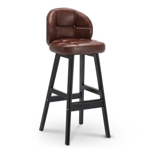 High Stool Household Bar Stool Solid Wood Bar Chair Soft Leather Seat Bag