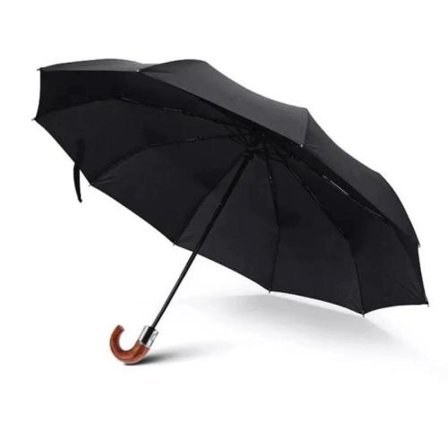 High-end straight rod wooden handle umbrella reinforced storm-resistant golf umbrella