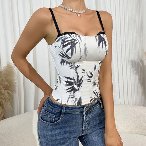 Sexy Fishbone Corset French Retro Zipper Vest New Printed Tube Top