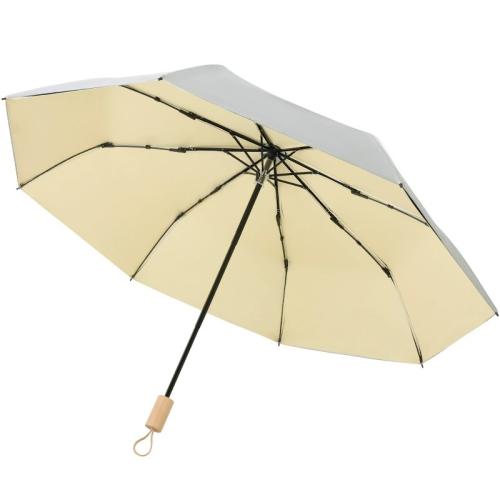 Three-fold solid wood handle umbrella manual folding women's UV protection umbrella