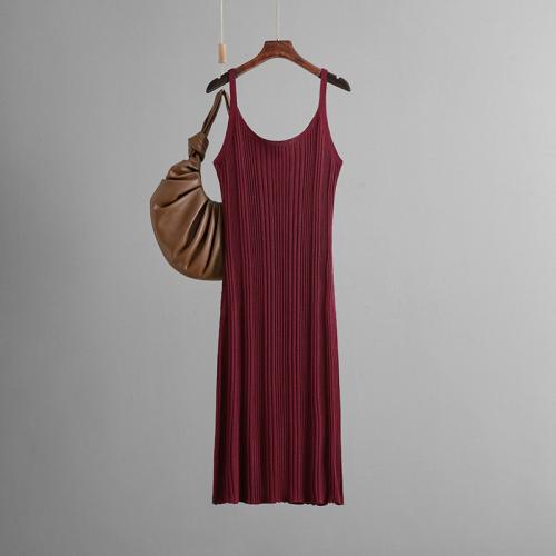 Slim-Fit Slimming Waisted Knitted dress Summer New Simple Solid Color Sling Long Dress